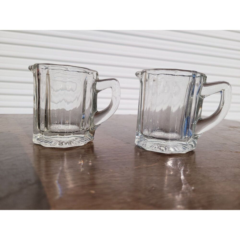 Vintage Clear Pressed Glass Mini Creamer Pitchers - Set of 2 Individual Restaura - Picture 5 of 5